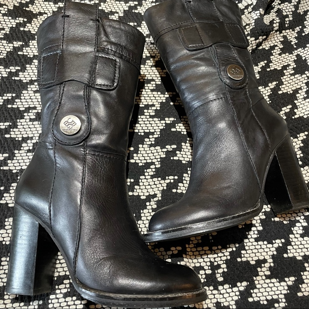 BCBGeneration Black Leather Mid-Calf Boots - Sz 7B